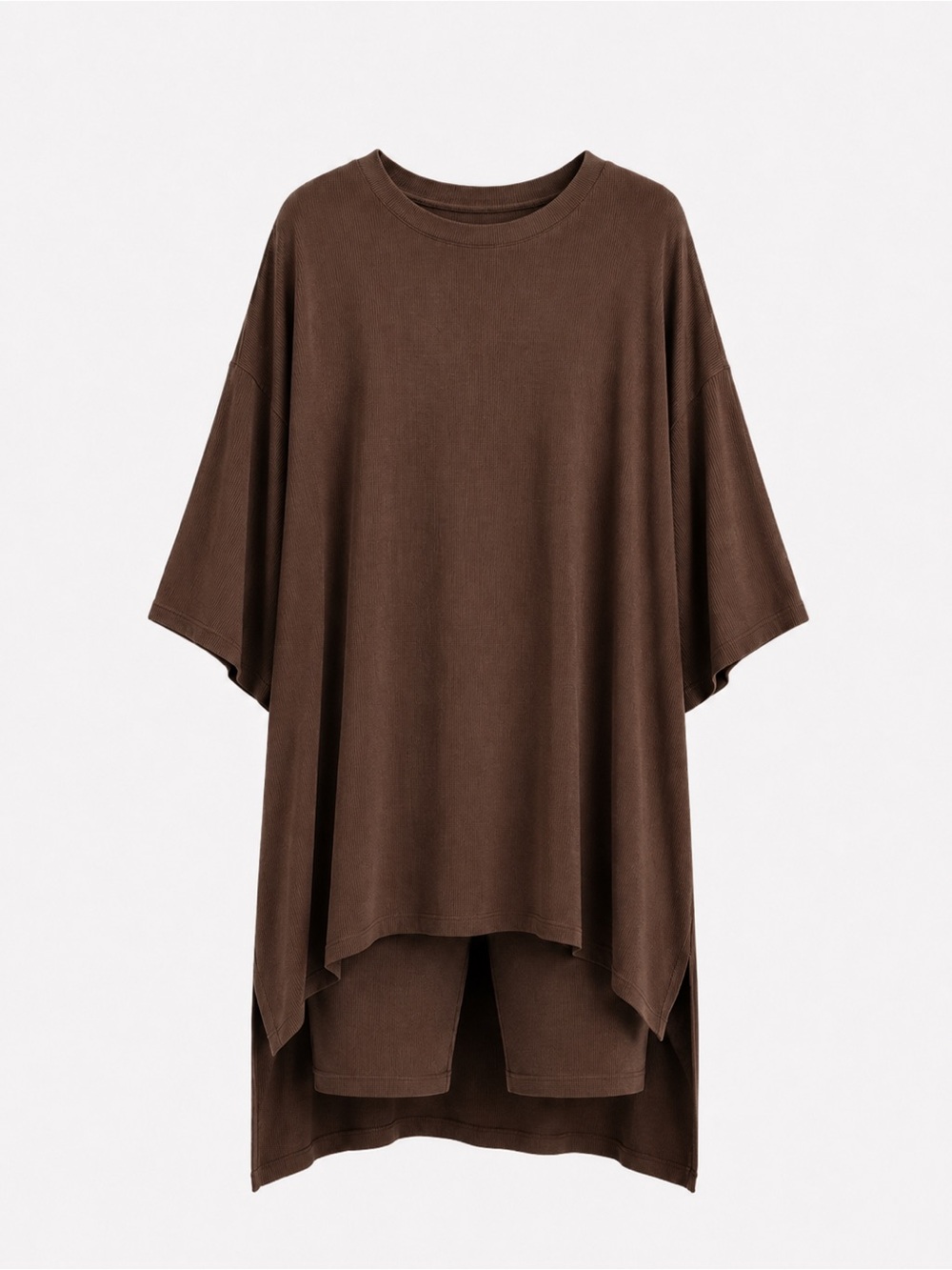 The Foxy Kind All Weekend Long Set Brown Oversized Tunic Top Bike Shorts S M